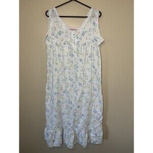 Lady Lindsay Vintage Nightgown Large Floral Lace Trim Cottage Core Prairie Midi